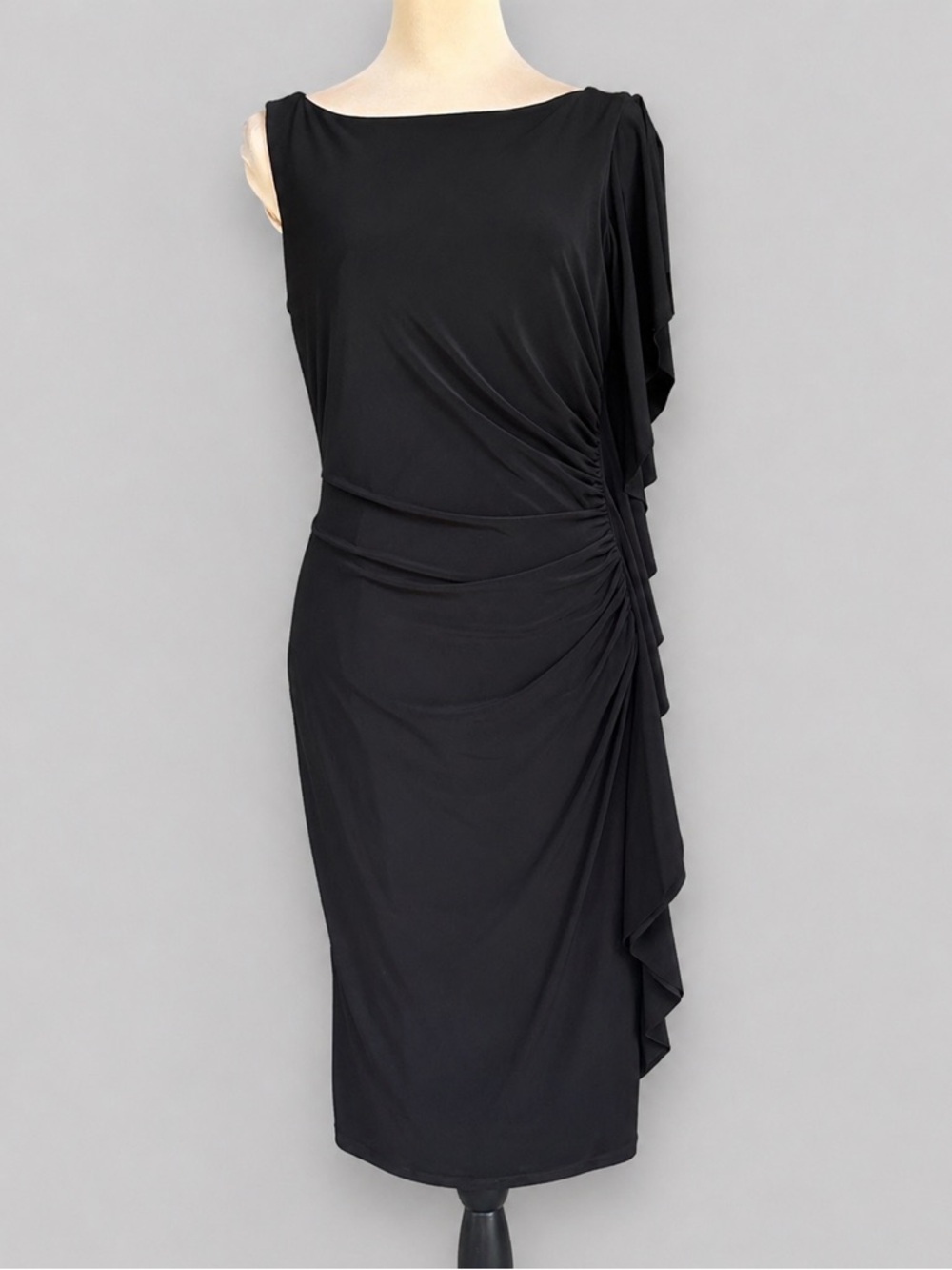 Lauren Ralph Lauren Black Ruched Ruffle Sheath Dress Size 8